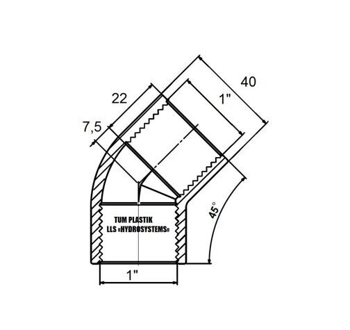 Углы ПВХ соединение клеевое 45 градусов двухрезьбовое 1"-1" вн.р. PN16